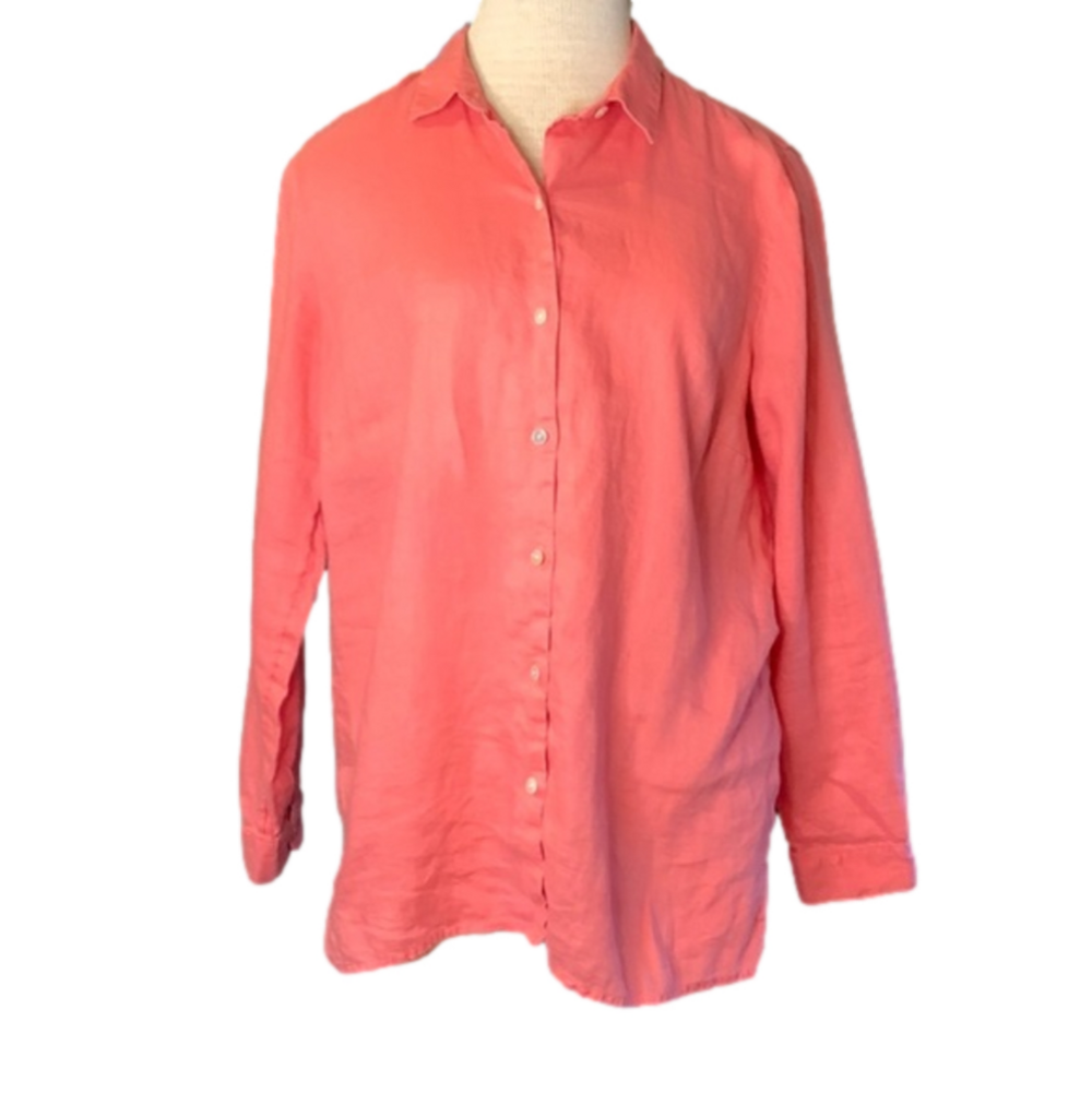 J Jill love linen medium button down coral shirt